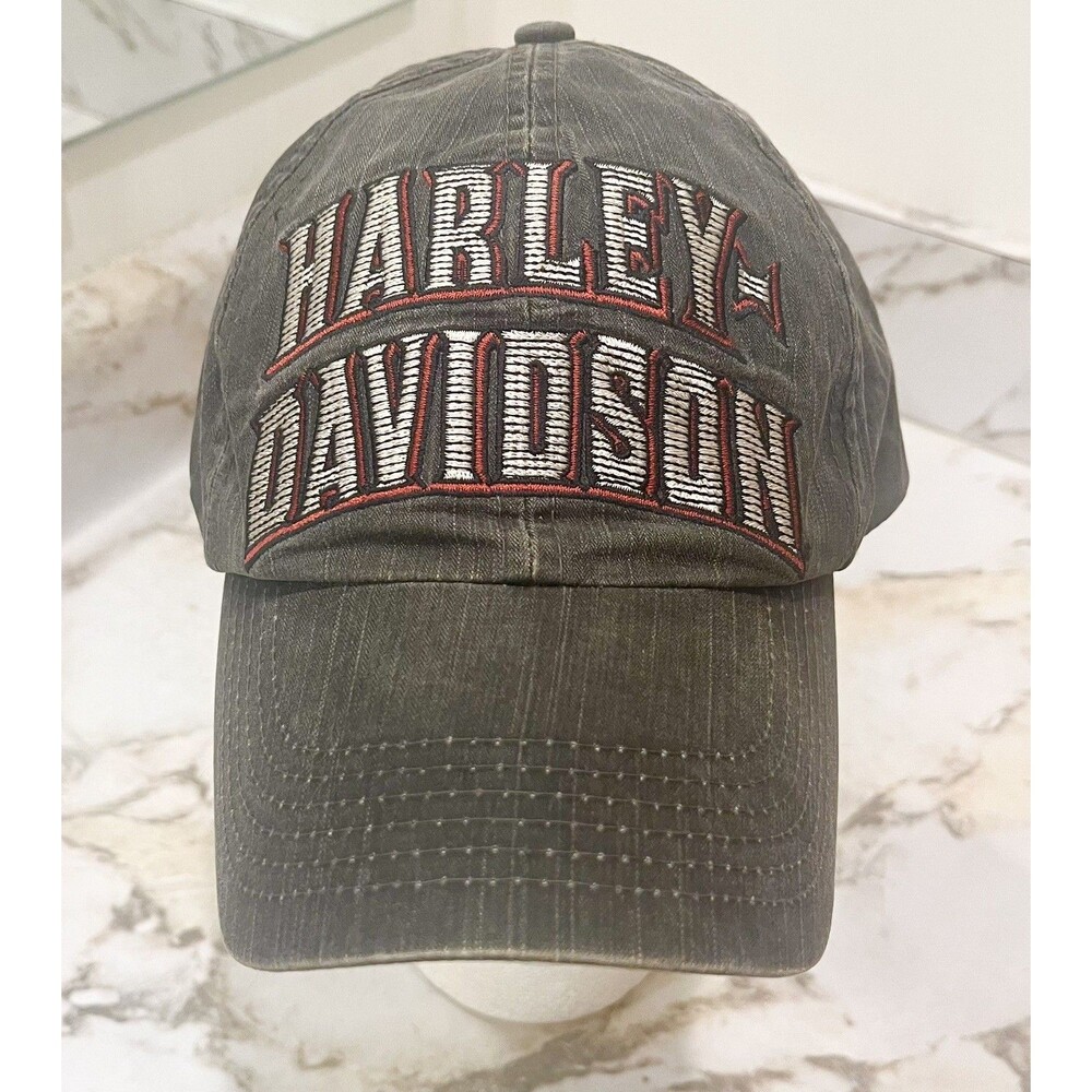 Harley Davidson Black Distressed Embroidered Logo Adjustable Strapback Hat Cap